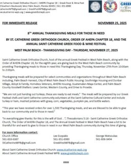 8th Annual Thanksgiving Meals for those in need - we will be serving over 1,500 meals throughout Palm Beach County. #greekfestwpb #thanksgivingmeals #ahepa18
